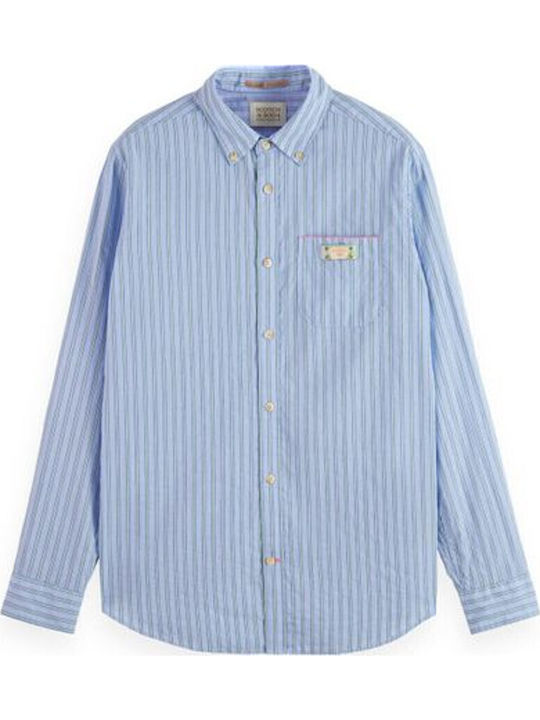 Doubleface Stripe Long-sleeved Cotton Shirt Striped Light Blue