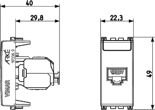 Vimar Arke Μονή Πρίζα Δικτύου RJ45 χωρίς Πλαίσιο Τύπου Cat5 σε Μαύρο Χρώμα (Cat.5e) 19339.11