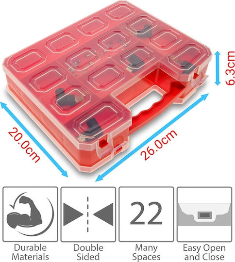 Dual Side Органайзер за инструменти 22 места Червена 26x20x6.3см.