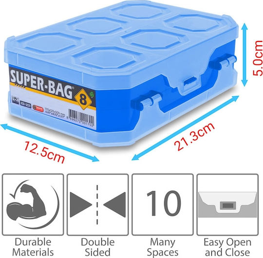 Dual Side Tool Compartment Organiser 10 Slot Blue 21.3x12.5x5cm