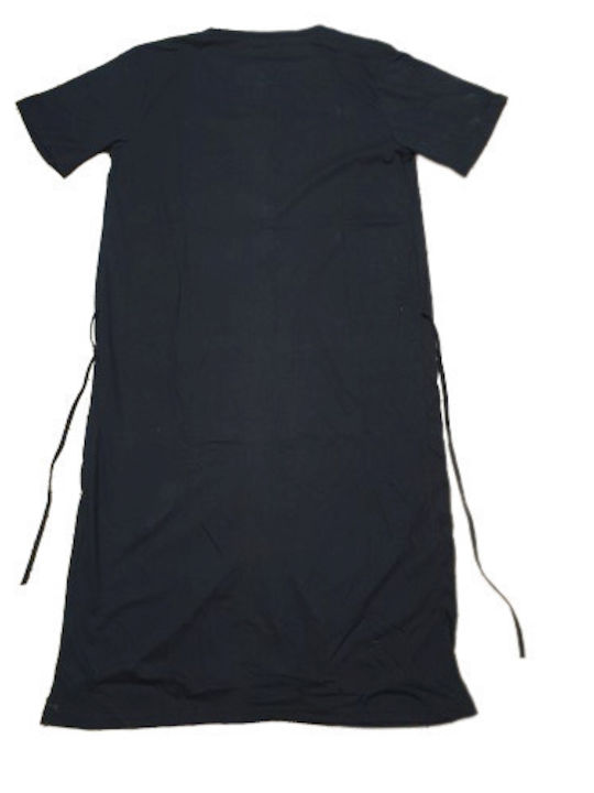 Short sleeve cotton short sleeve dress with buttons at the bottom 100% cotton with pockets and belt Black color