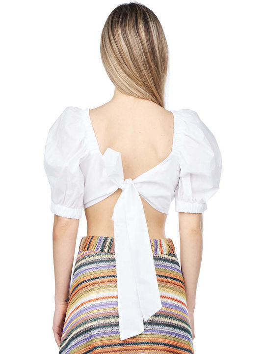 Moutaki Damen Sommerliches Crop Top Kurzärmelig Weiß