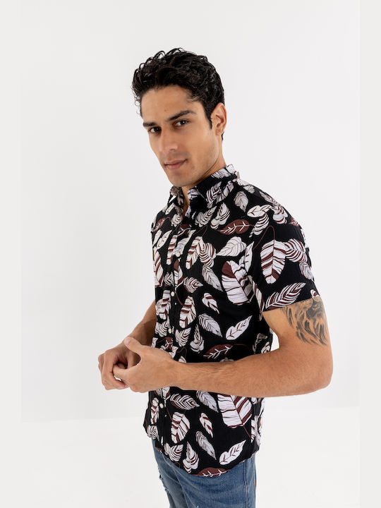 Kurzärmlig Baumwolle Hemd Blumen Black Multi