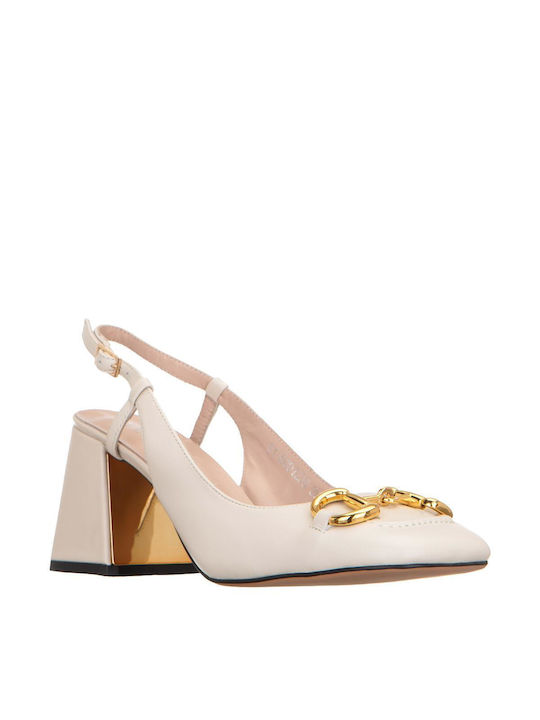 Favela Leather White High Heels with Strap