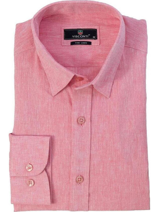Langärmlig Leinen Hemd Rosa