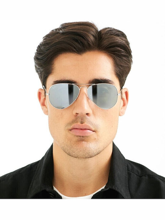 Ray Ban Aviator Unisex Sunglasses with Silver Metal Frame and Silver Mirror Lens RB3025 W3277