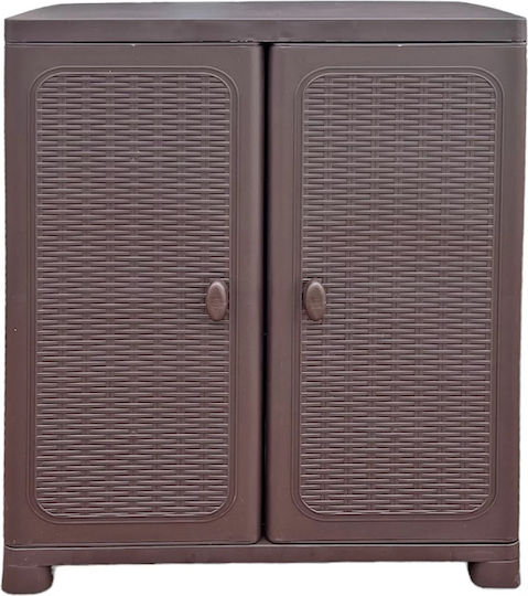 Double Door Wardrobe Plastic with 2 Shelves Brown 70x44x91cm