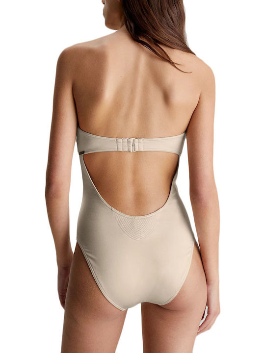 Trägerlos Badeanzug Beige