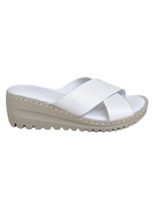 Women's Anatomical Slippers-Wedges G105.WH Genuine Leather White