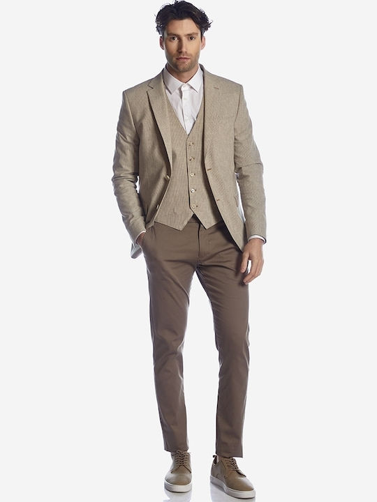 Trousers Suit Elastic in Slim Fit Beige