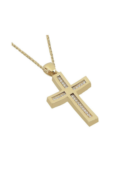 14K gold christening cross with white cubic zirconia (ST001536) (The chain is not included in the price)* T461K