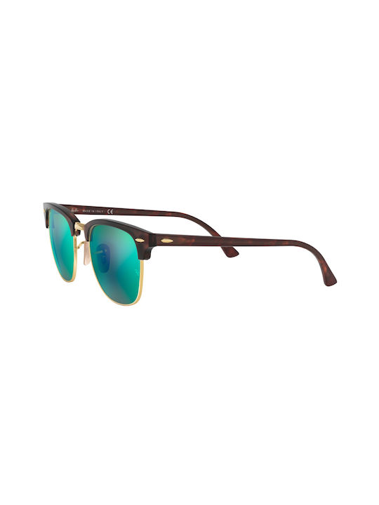Ray Ban Clubmaster Sunglasses with Brown Tartaruga Frame and Green Mirrored Lenses RB3016 1145/19