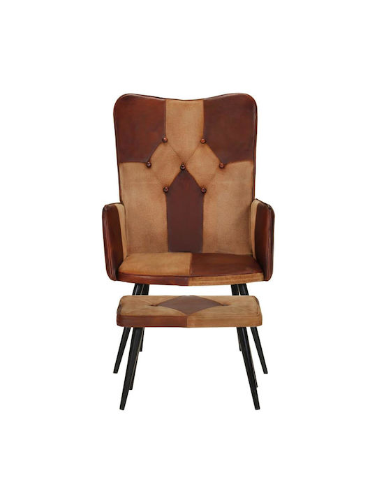 Bergère with Footstool from Genuine Leather Brown 55x43x97cm