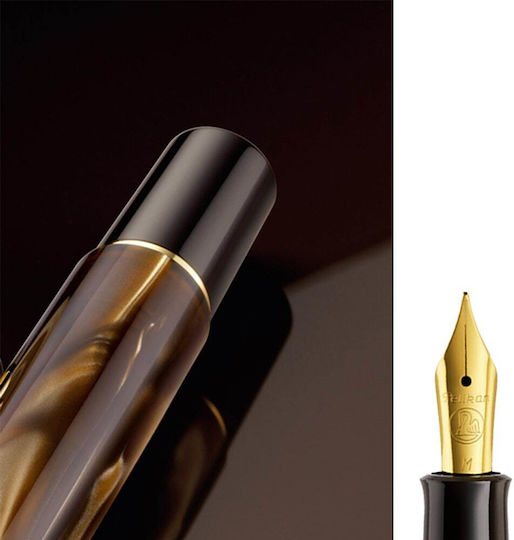 Pelikan M200 Classic Marbled Πένα Γραφής Fine Καφέ από Ατσάλι με Μπλε Μελάνι