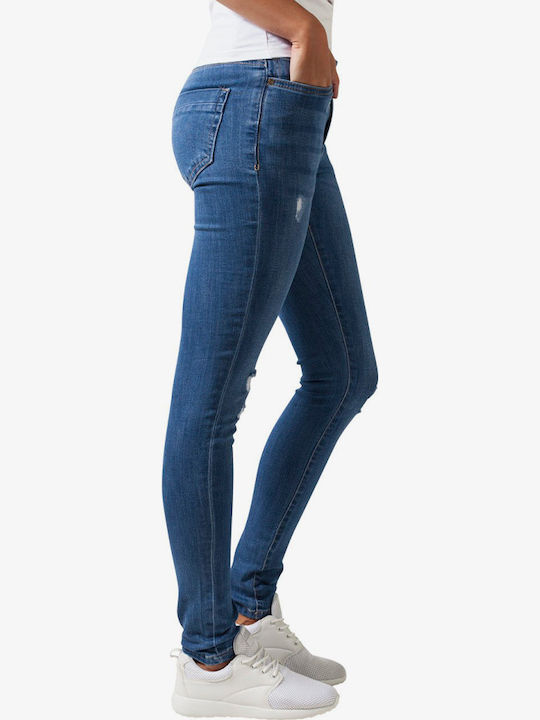 TB1362 Blugi de damă cu tăieturi cu croială slim Blue Washed