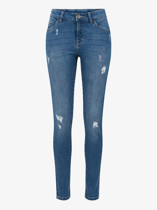 TB1362 Blugi de damă cu tăieturi cu croială slim Blue Washed