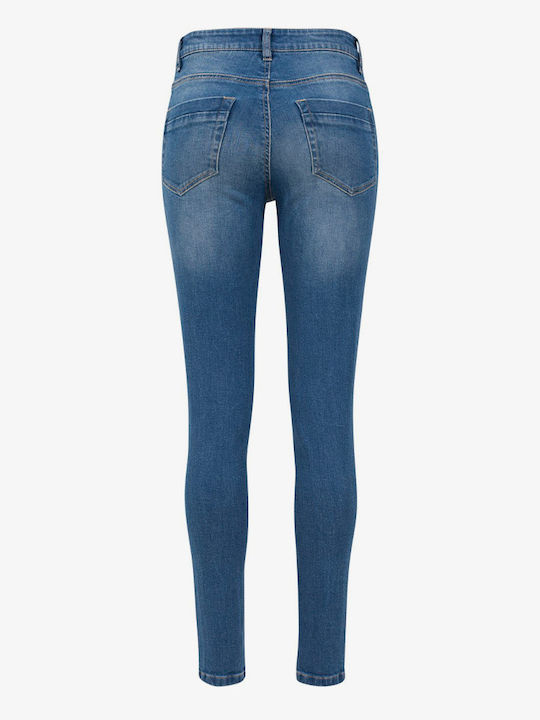 TB1362 Blugi de damă cu tăieturi cu croială slim Blue Washed