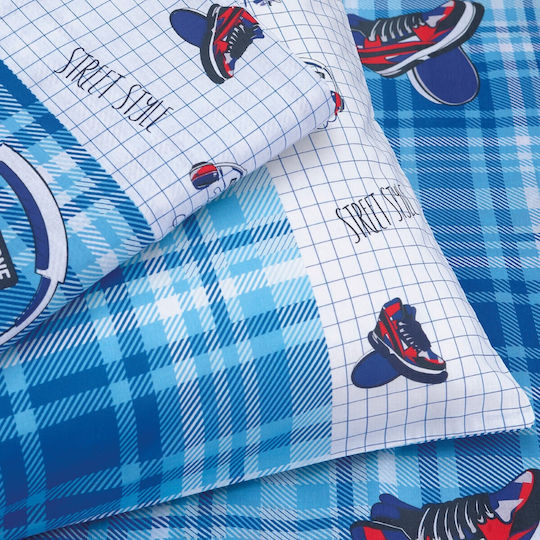 Makis Tselios Home Bettwäsche-Set Einzel Baumwolle Skate Hellblau 170x270cm 3Stück