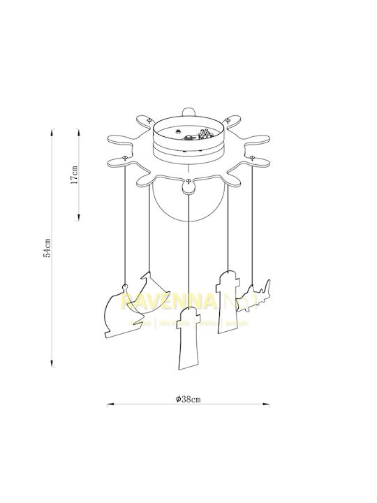 Ravenna New Port O singură lumină Lumină de tavan pentru copii Lampă de tavan din metal 40W cu suport pentru bec E27