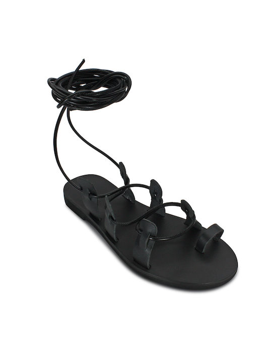 Women's leather gladiator sandal in black color