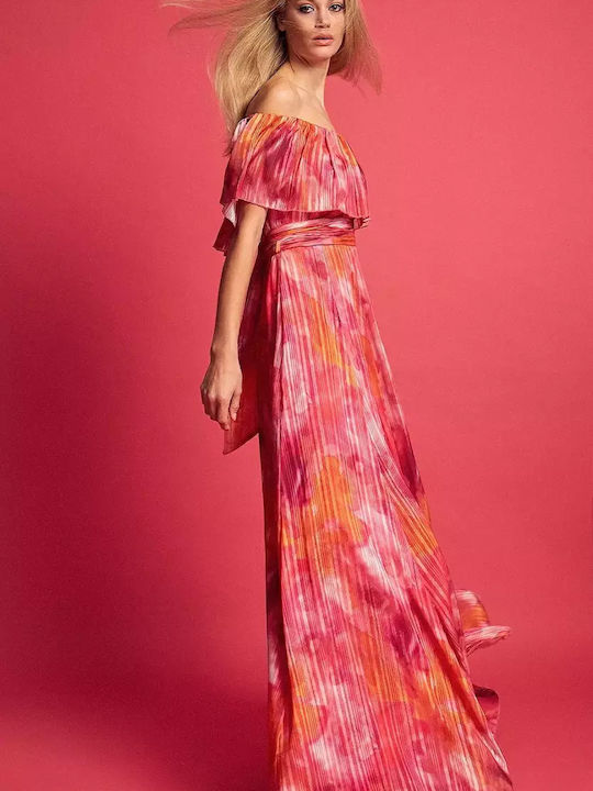 Rochie Maxi de Vară pentru Nuntă Botez Fără Bretele cu Umerii Goi Fuchsia
