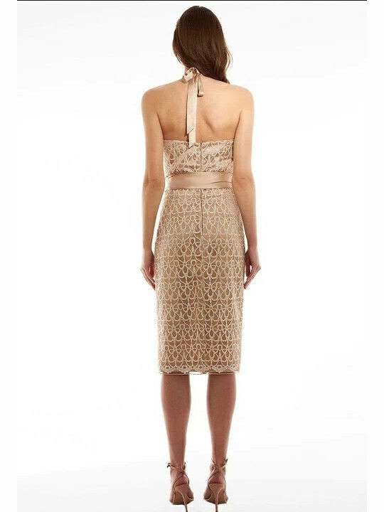 Desiree Summer Midi Evening Dress with Lace Beige