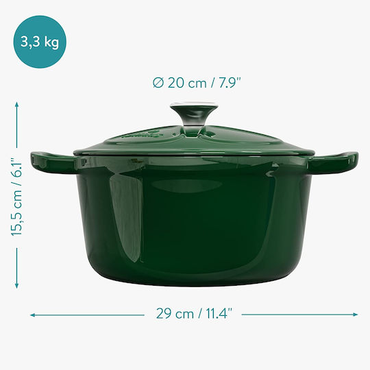 Navaris Βαθιά Κατσαρόλα από Μαντέμι 2.5lt / 20cm Glossy Green