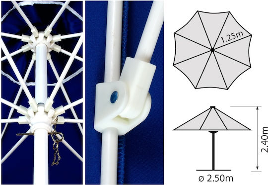 Professioneller Rundschreiben Garten- und Terrassen-Sonnenschirm Blau Rahmenmaterial Metall F2.5m