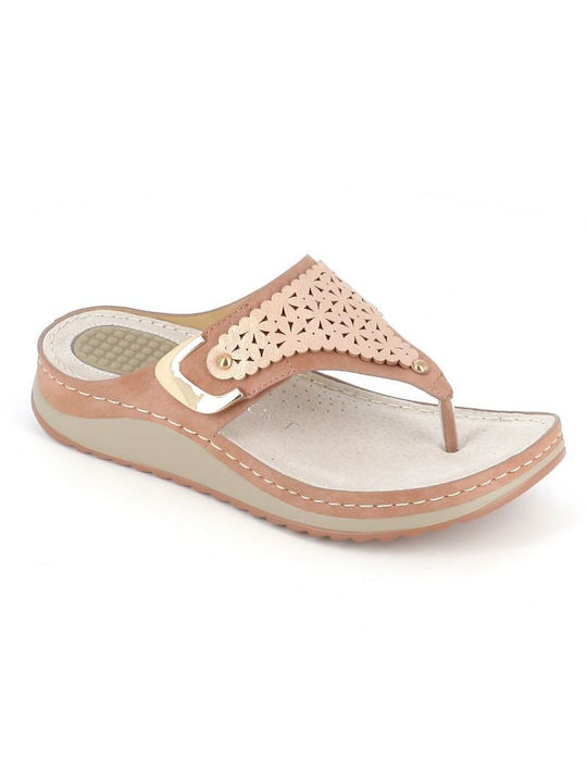 B-Soft Leather Women's Flat Sandals Anatomic in Pink Color