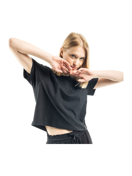 Women's Athletic Crop Top Short Sleeve Black