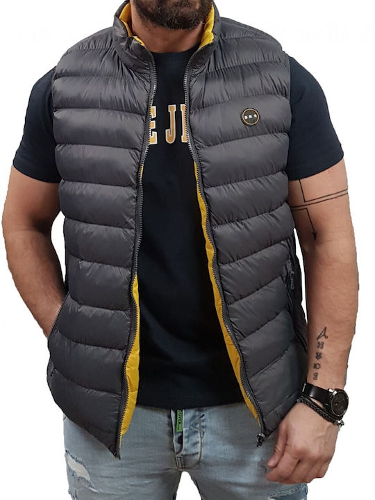 Brokers Jeans Fără mâneci Geacă pentru bărbați Puffer Dark Grey/Yellow