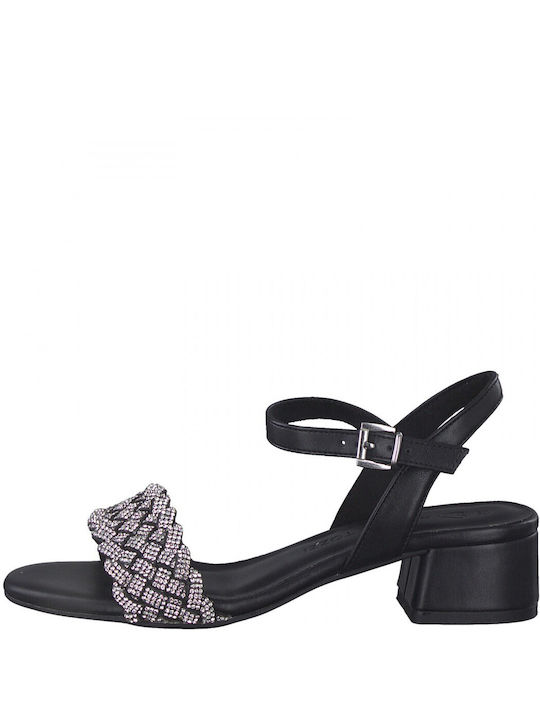 Marco Tozzi Women's Sandals with Strass Black with Chunky Low Heel 2-28207-20 098