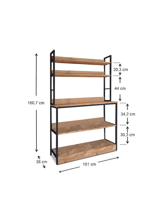 Megapap Foyer Кухненски Стелаж Метален 5 Позиции Черен Pine Oak 101x36x160.7см