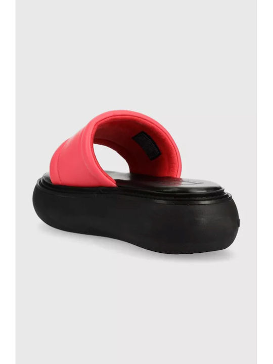Leather Women's Flat Sandals Flatforms in Fuchsia Color