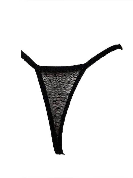 Women's String Black Fontana di Vita with Zipper Design