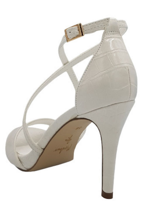 Menbur Women's Sandals White with Chunky High Heel