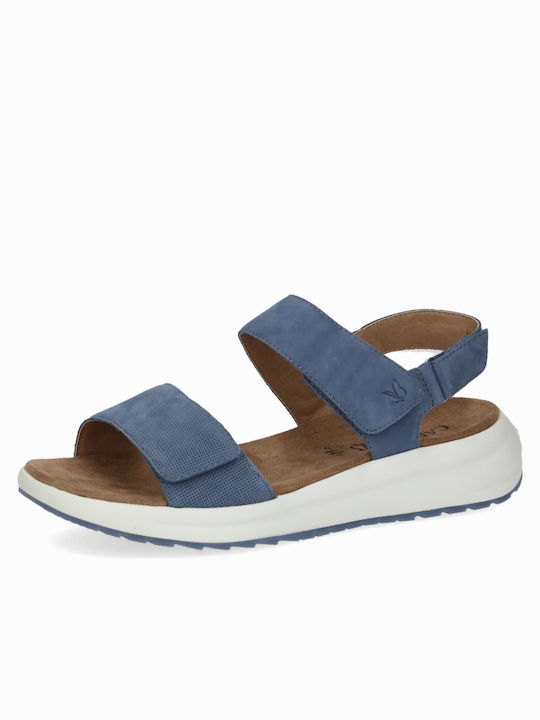 Caprice Leather Women's Flat Sandals Anatomic in Blue Color