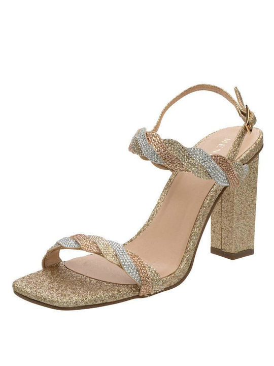 Menbur Damen Sandalen mit Chunky hohem Absatz in Gold Farbe