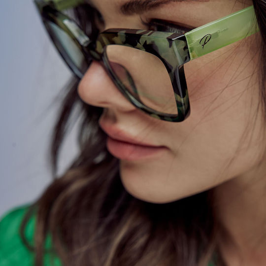 Asti Women's Acetate Blue Light Blocking Glasses Butterfly Green Tortoise