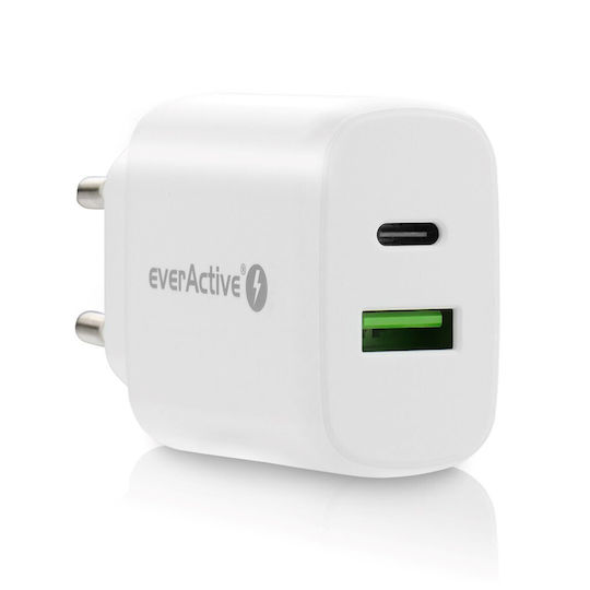 everActive Φορτιστής Χωρίς Καλώδιο με Θύρα USB-A και Θύρα USB-C 26W Quick Charge 3.0 Λευκός (SC-370Q)