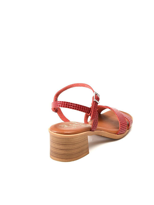 Oh My Sandals Leather Women's Sandals Red with Chunky Medium Heel