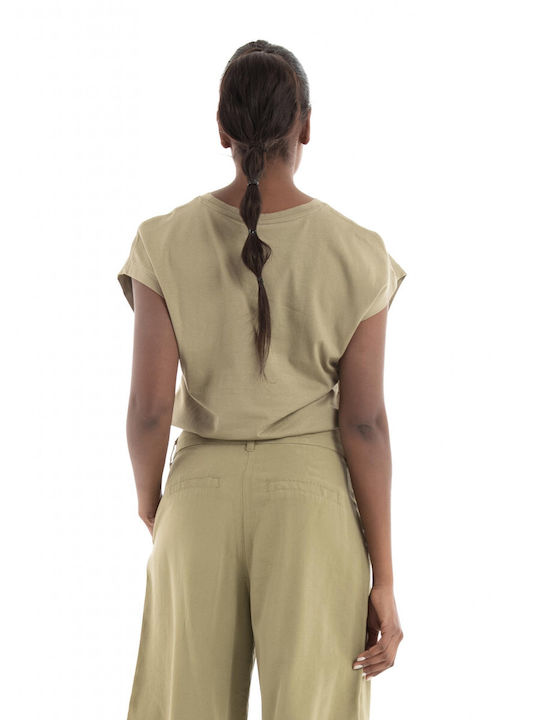 Only Women's Summer Crop Top Cotton Short Sleeve Olive