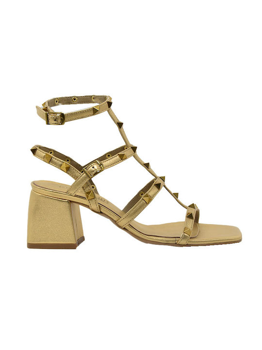 Komis & Komis Leder Damen Sandalen in Gold Farbe