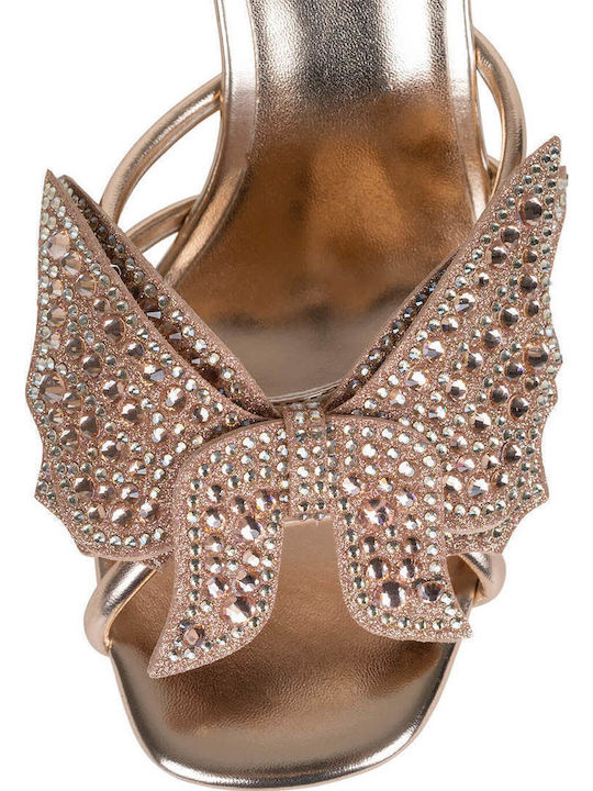 Fantasies Leather Sandals with Strass Rose Gold