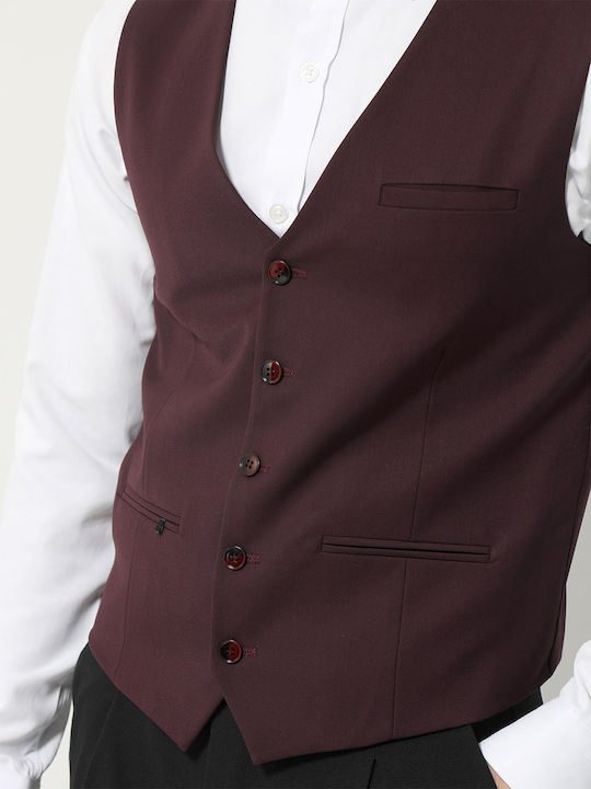 Tresor Lucas Men's Vest Regular Fit Burgundy