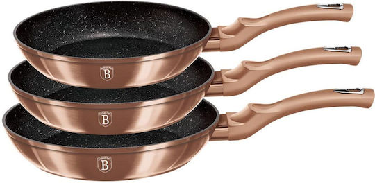 Berlinger Haus Metallic Line Set De Tigăi Din Aluminiu Rose Gold Collection Cu Acoperire Interioară Din Piatră 3 Vase