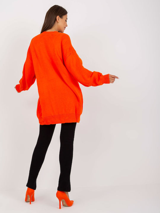 Rue Paris Damen Stricken Longshirt Langarm Orange