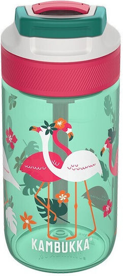 Kambukka Pink Flamingo Детска бутилка за вода Термос Пластмаса със сламка Non Spill Зелен 400мл
