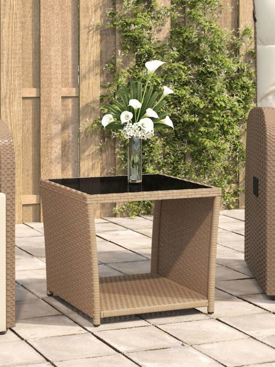 Masa Masa de lounge pentru spații exterioare mici Rattan cu suprafață din sticlă Bej 45x45x40buc