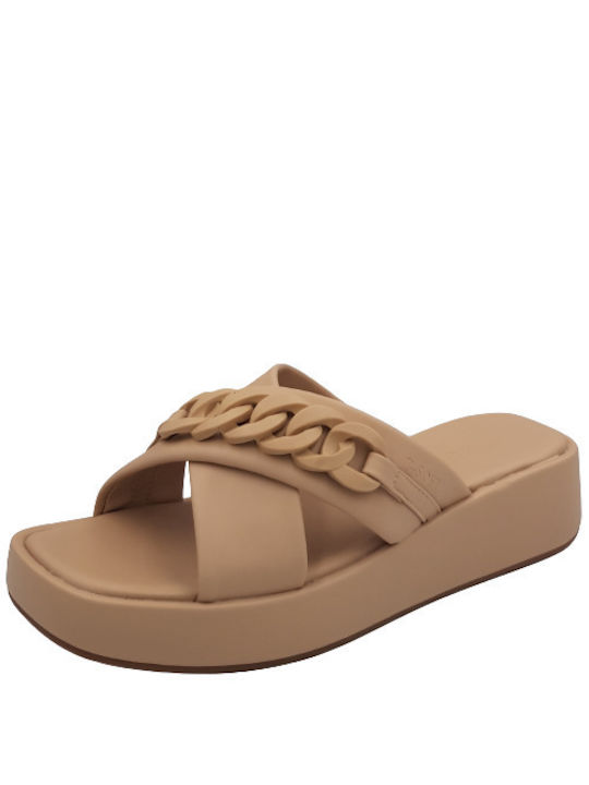 B-Soft Leather Women's Flat Sandals Anatomic in Beige Color